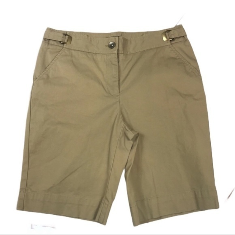 Lands’ End 4 Fit 1 khaki Bermuda length gold‎ buckle baumwolle blend shorts